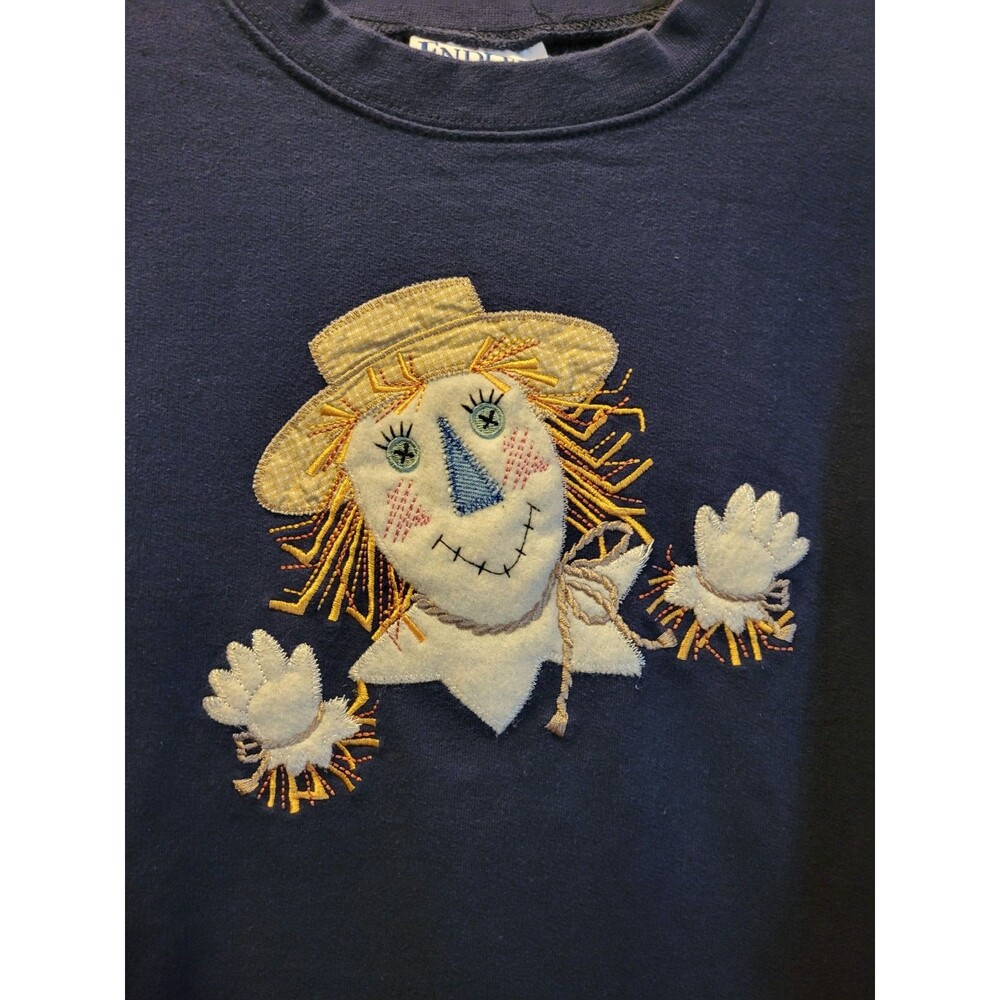 Endless Design Fall Scarecrow Navy Blue Sweatshirt Womens Size Medium Halloween